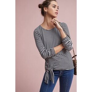 Anthropologie T La Black and White Striped LS Tee S